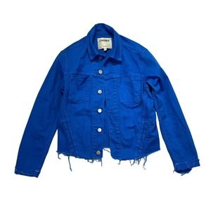 L'Agence Women's Blue Cobalt Raw Hem Stretchy Janelle‎ Denim Jacket Sz Small